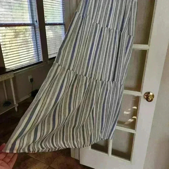 Monteau Short Sleeve V Neck Striped Relaxed Flowy Farmhouse Maxi Dress Medium - Picture 8 of 10